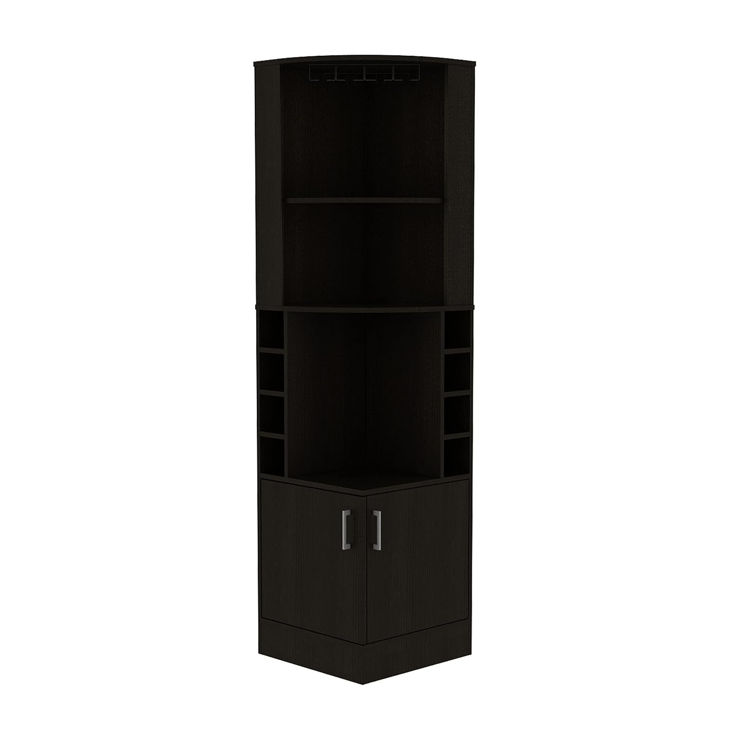 Home Bar Shelves - 2 Raflı, Bardak Tutuculu, 8 Şişe