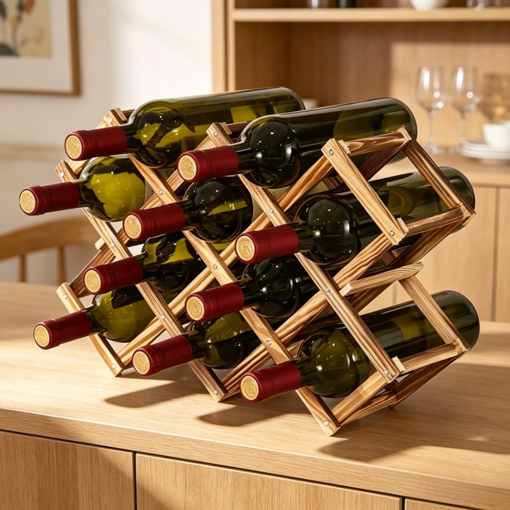 Home Bar Shelves - Katlanabilir Ahşap Şarap Rafı Şişe Tutucu