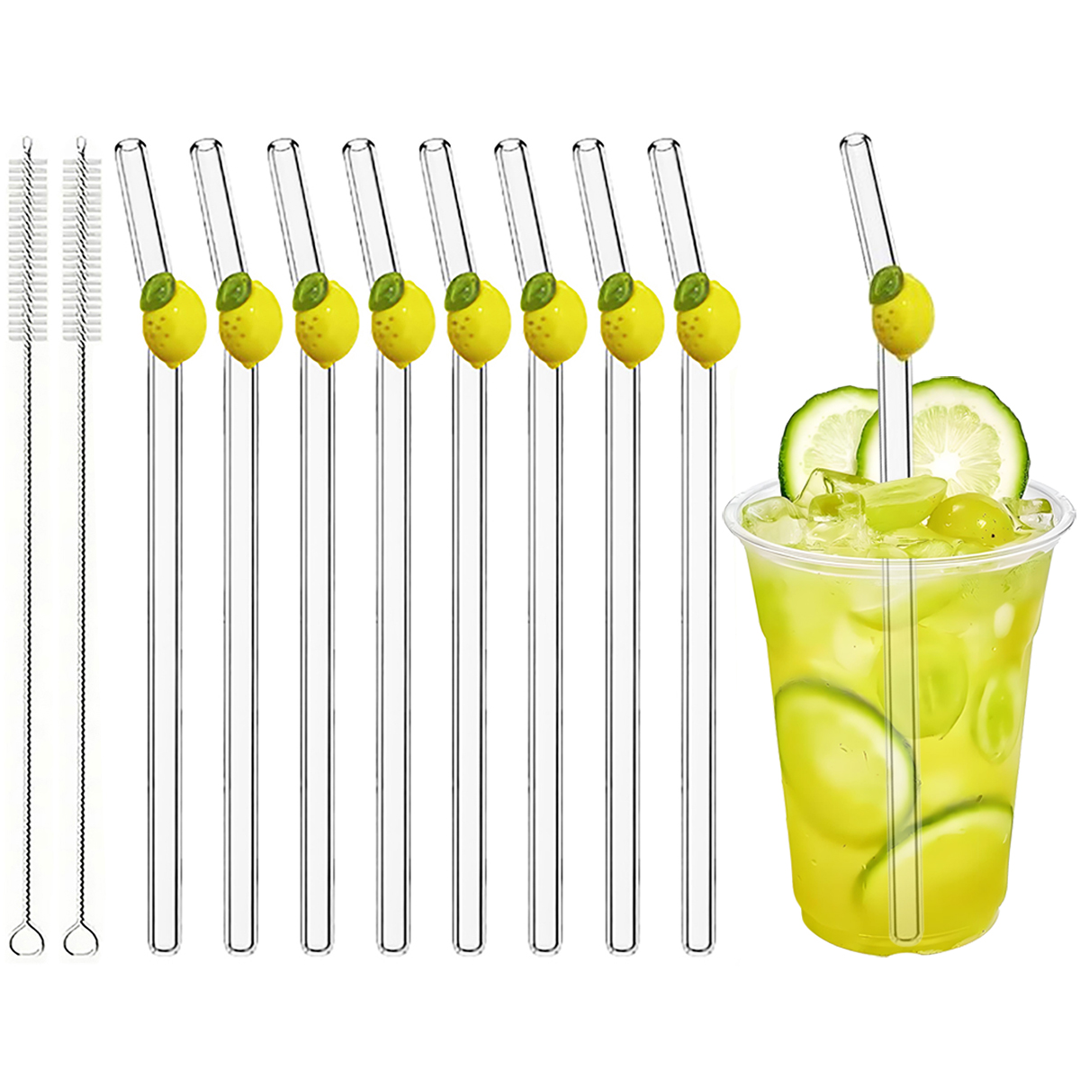 Home Bar Set - 200*8mm içme samanı seti fırça ile