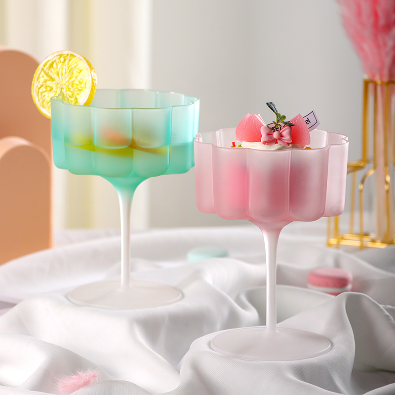 Home Bar Set - Renkli Buzlu Cam Kokteyl Kupa Maskeli